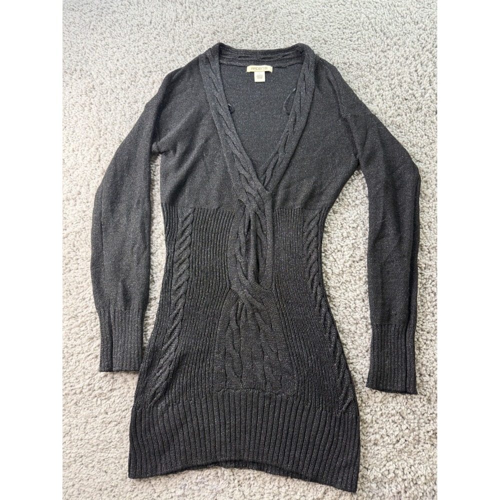 Arden B Womens Metallic Charcoal Grey Cable Knit V-Neck Tunic Sweater Large
